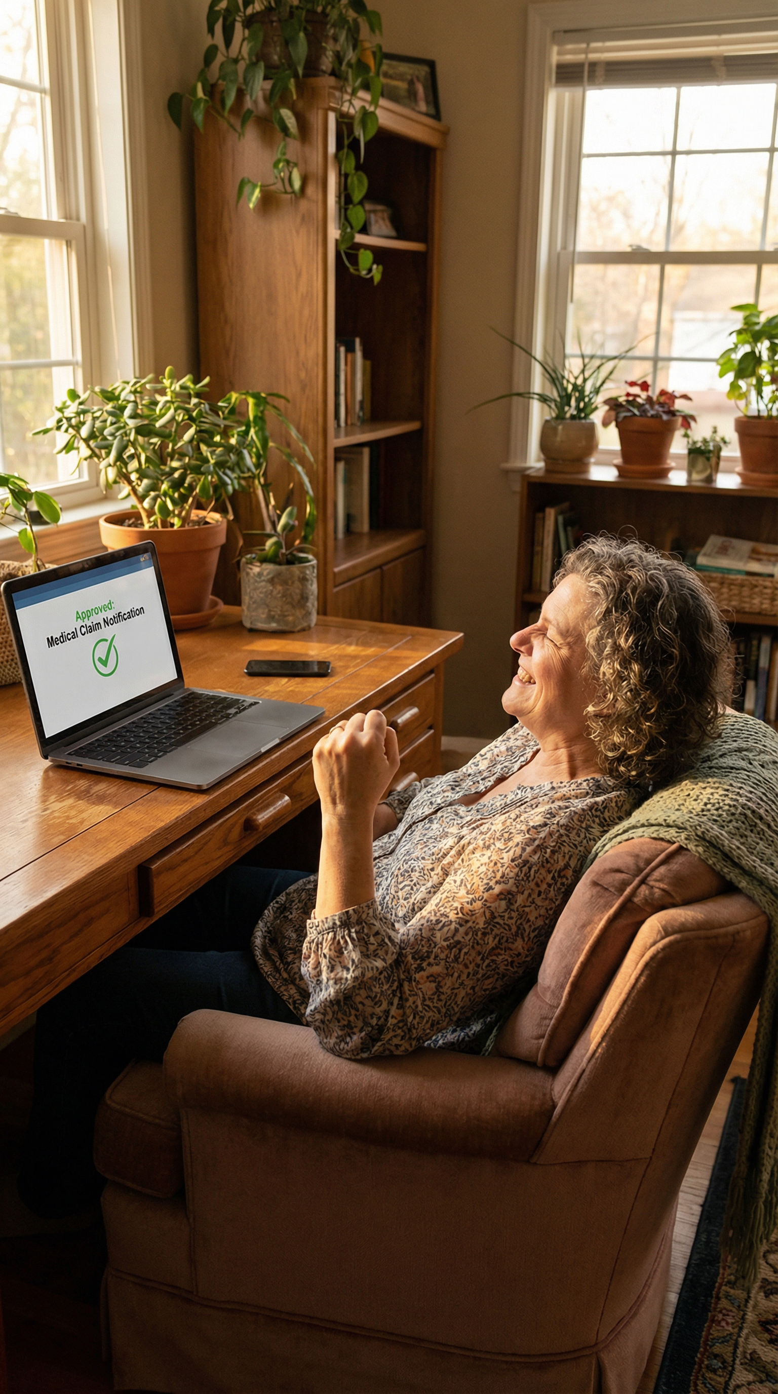 Person celebrating approved medical claim