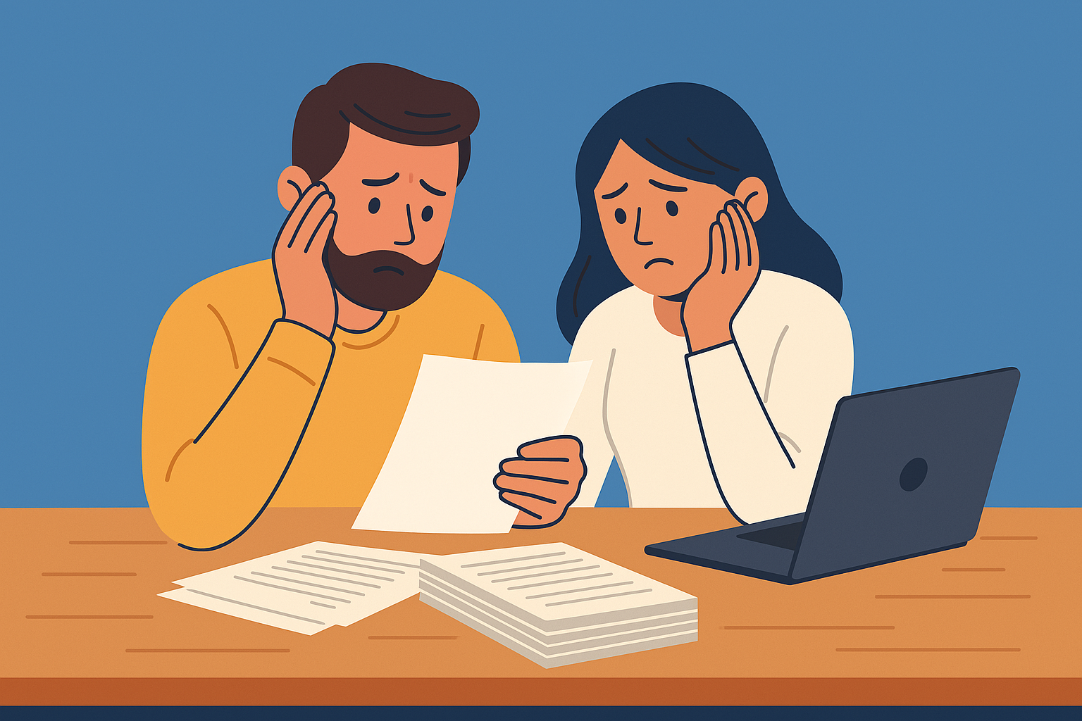 Digital illustration of a person reviewing documents related to a health insurance claim denial, symbolizing the process of appealing denied insurance claims.